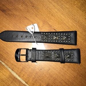 Michele Black Studded Leather Watchband